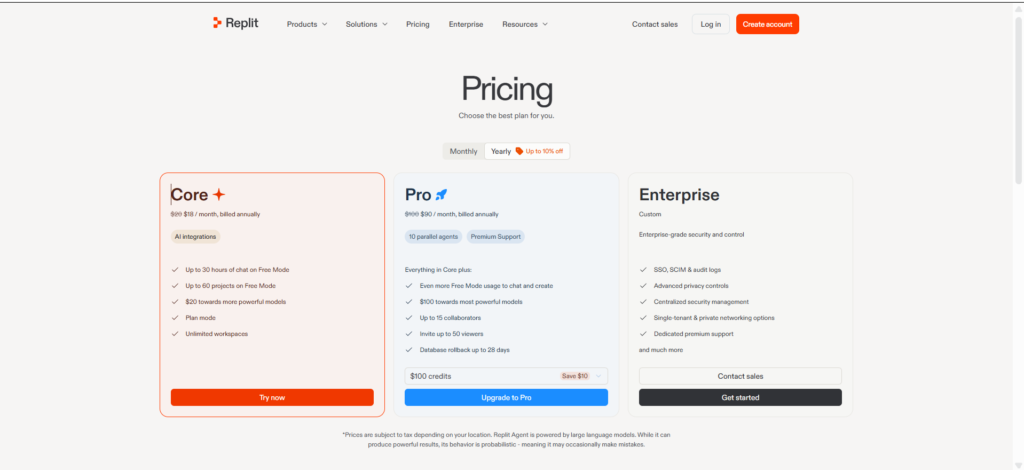 ReplitAgent pricing